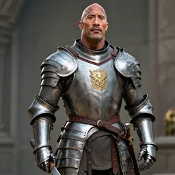 Dwayne Johnson as a knight fully in armor 4k quality