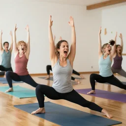 people yelling doing yoga
