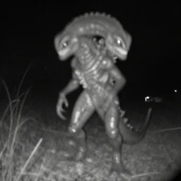 footage of a wildcamera, demogorgon, black and white, blurry footage, wild camera, night