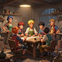 photo cartoon illustration comics manga painting of workshop : 6 fantasy, digital painting, unreal engine, 8 k, volumetric lighting, contrast