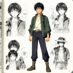 Anime character with powers based on their hobby, manga style character concept art page