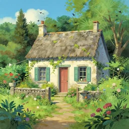 a typical house in a creole garden from reunion island painting by studio ghibli, by chiho aoshima, trending on artstation