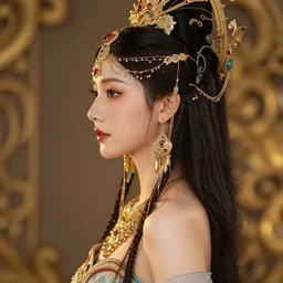 side profile portrait of a beautiful goddess, gaudy