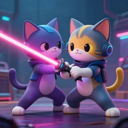 cute modern cyberpunk cat fighting with a laser sword, full body, artstation, highly detailed, colorfull, digital painting, deep focus, sharp, smooth, rossdraws, dinamic lighthing, cinematic, hd wallpaper