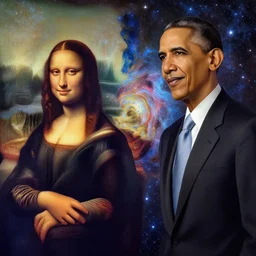 cosmic artwork, the cosmos, an abstract painting by leonardo da vinci and obama obama