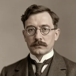 A photograph portrait of Jerma985 wearing glasses with a middle part in the early 1910s, taken in the early 1910s, grainy, taken on a early 1900s Kodak Camera, realistic, hyperrealistic, very realistic, highly detailed, very detailed, extremely detailed, detailed, digital art, trending on artstation