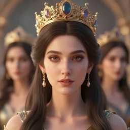 blurred background. close-up portrait of a goddess in crown, by Alex Gross, Afarin Sajedi and Alena Aenami. unreal engine