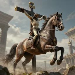 apocalypse war, antichrist, horse, christ on cross, unreal engine 5, cinematic, extremely detailed, 4 k