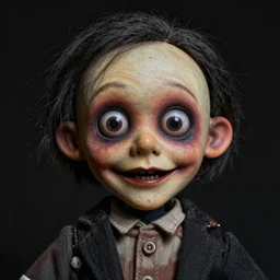 high detailed portrait of a ventriloquist dummy, scary, horrifying, creepy