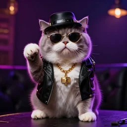 of a british longhair cat wearing and act like a gangster in the night club, by greg rutkowski