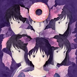 portrait, nightmare anomalies, leaves with a doughnut by miyazaki, violet and pink and white palette, illustration, kenneth blom, mental alchemy, james jean, pablo amaringo, naudline pierre, contemporary art, hyper detailed