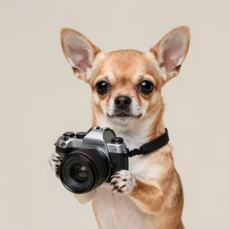 a chihuahua holding a camera