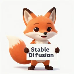 A cartoonish fox holding a sign that says Stable Diffusion, smiling, digital art, ArtStation