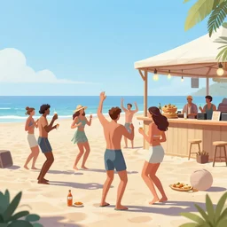 everyone dancing at a party at the beach, drinking, food, bar, music, praising the sun, golden hour, cinematic, atmospheric, 8k resolution, Hyperrealistic