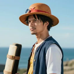 “ a portrait photo of luffy as walter white, side shot, by professional photographer, 8 k resolution, high quality ”
