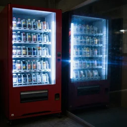 vending machine, liminal space, photography, plasma display, ray tracing reflections