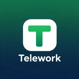 a logo of an application called Telework, high definition, dark green blue background