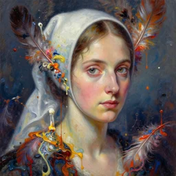 close - up portrait of florence nightingale by h hering with intricate detailed color smashing fluid oil paint and acrylic, color feathers, melting wax, lamp oil, abstract impressionism, ruan jia, fantasy, hyper detailed, concept art, by peter mohrbacher and makoto shinkai takashi takeuchi,