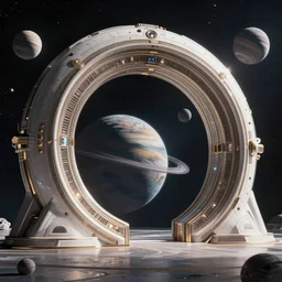 a gargantuan futuristic space gate in space, planets, Wide angle, by Wadim Kashin, featured in artstation, octane render, cinematic, elegant, intricate, 8k