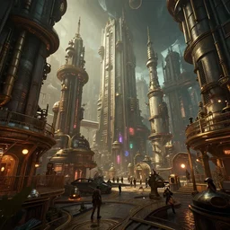 inside a steampunk city, highly detailed, 4k, HDR, award-winning, artstation, octane render