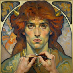 mixing secondary colors with oil paint by alfons maria mucha, sophisticated, photoreal, symmetrical portrait, clear facial features, character concept art, cinematic, rembrandt lighting, fierce, celtic viking, mood lighting