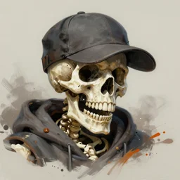 messy painting, skeleton in a baseball cap, artstation