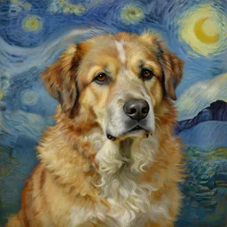 studio portrait of a wizened old dog; extremely detailed; oil painting by Vincent Van Gogh