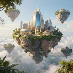 an imaginery world with luxury floating islands