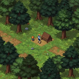 a clearing in a forest, VGA graphics, high detail, adventure game