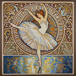 a beautifull intricate beads painting of a dancing ballerina, reflexions, verry high details by william turner art, greg rutkowski and alphonse mucha, trending on artstation, very very detailed, masterpiece, muted colors