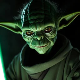portrait photo of snoke yoda mandalorian from star wars, cinematic lighting, sharp focus, close up photo digital colored stipple by edward gorey and kim jung gi