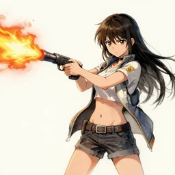 sketch of anime girl wielding flamethrower