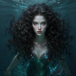 legendary mermaid emerging from the water, portrait, elegant, beautiful face, long curly hair, dark fantasy, scifi, volumetric lights, intricate, intense detail, digital painting, artstation, concept art, soft shading, cinematic, hyperealistic, illustration, style of h. r. giger, 3 d 4 k