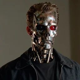 uncle jesse from full house looks like a terminator, metal on his face, one red eye, movie still, from the movie terminator 2 judgement day, 8 k, cinematic lighting