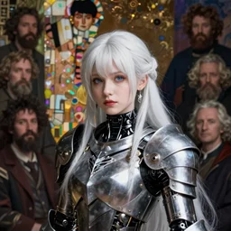 portrait of beautiful cute young goth maiden cyborg girl with white hair in warhammer armor, art by ( ( ( kuvshinov ilya ) ) ) and wayne barlowe and gustav klimt and artgerm and wlop and william - adolphe bouguereau and zdislav beksinski