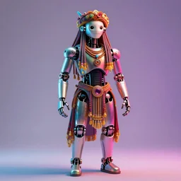a robotic hippy, vibrant lighting, elegant, highly detailed, smooth, sharp focus, illustration, beautiful, geometric, trending on artstation, full body, cinematic, artwork by borovikovsky