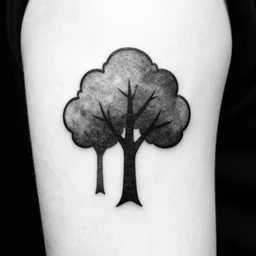 a simplistic black and white tattoo of trees