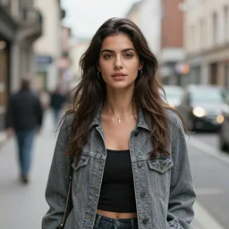 photo street portrait beautiful brunette woman
