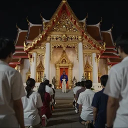 a vhs footage of a view of a horror devil exorcism in thai temple, found footage, night scene, scene, highly detailed, blair witch footage, vhs footage - w 1 0 2 4