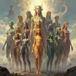 Awakened multidimensional human beings by Greg Rutkowski, trending on Artstation, massive scale