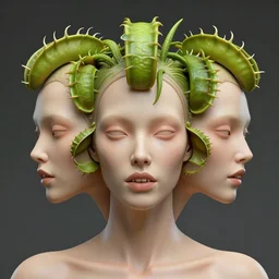 skin concept heads venus flytrap symmmetric face, headshot portrait, alien, biopunk, plant predator, predator, teeth, many details, guyver style, 3 d, cinematic, hyper realism, high detail, octane render, art by hans giger