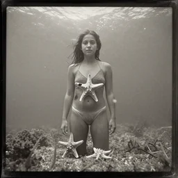 tintype photo, girl with star fish, bottom of the ocean