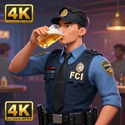 Agent of FBI drinking beer, 4k, party