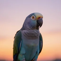 lonely parrot looking at the vaporwave sunset, hyperrealistic, digital art, extremely high detail