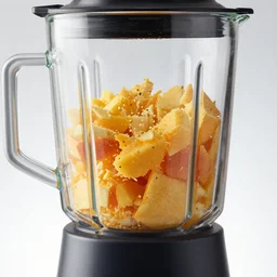 fruits inside a blender getting shredded, high speed blender, particles flying, shredded, slow motion, 8 k, macro shot, canon 4 0 mm, studio light