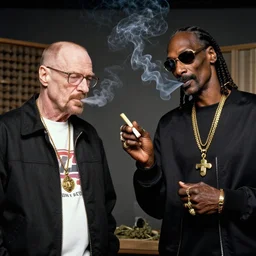 snoop dogg passing a marijuana joint to walter white in the studio, smoking weed, in the studio, walter white, snoop dogg, smoking weed, studio