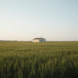 A serene landscape with a singular building in the style of Eytan Zana.