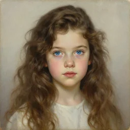 portrait of a 5 5 years old woman with long curly brown hair and blue eyes, beautiful painting by artgerm and greg rutkowski