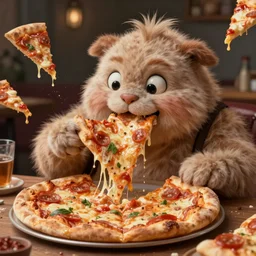 hyper realistic derpy looking big chungus eating greasy pizza, pizza is everywhere, weird, strange, bizarre, surreal, epic composition, 2 0 0 mm focal length, painted by donato giancola, insanely quality, highly detailed, masterpiece, artstation, 4 k