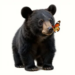 a black bear cub with a butterfly on its nose, fantasy art, intricate, elegant, highly detailed, digital painting, artstation, smooth, sharp focus, illustration, art by thomas eakins